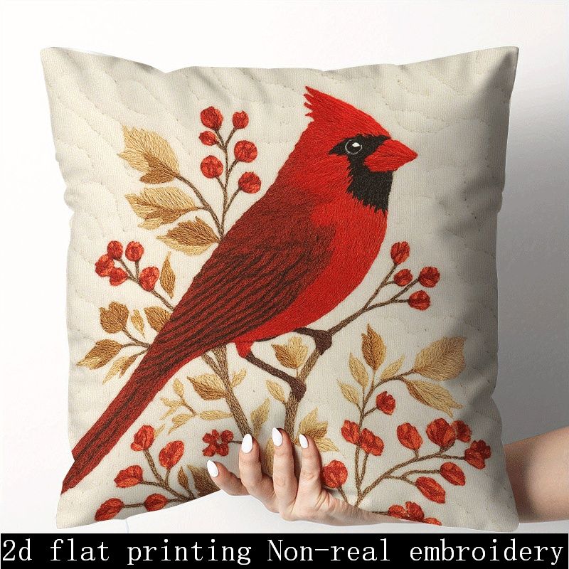 TEMU 1 housse de coussin brodée motif cardinal et , 18x18 pouces/45x45 cm, impression 2D recto, fermeture éclair, lavable en machine, adaptée pour