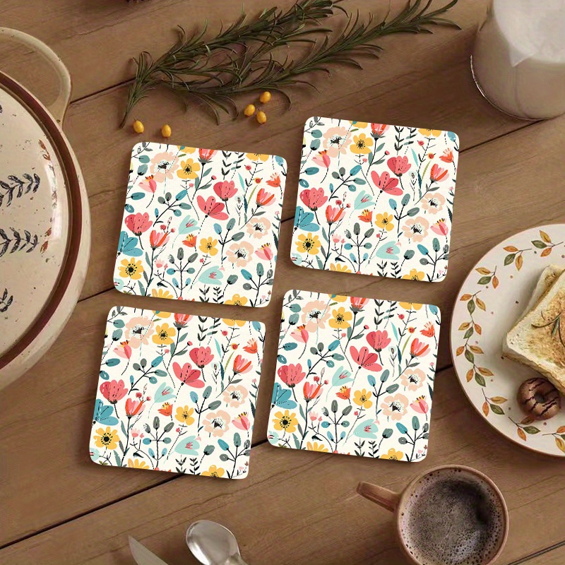 2 4 6 8 12pcs vibrant floral print coasters double sided insulated   table mats for drinks   dining home decor dining table decor vibrant   durable tableware