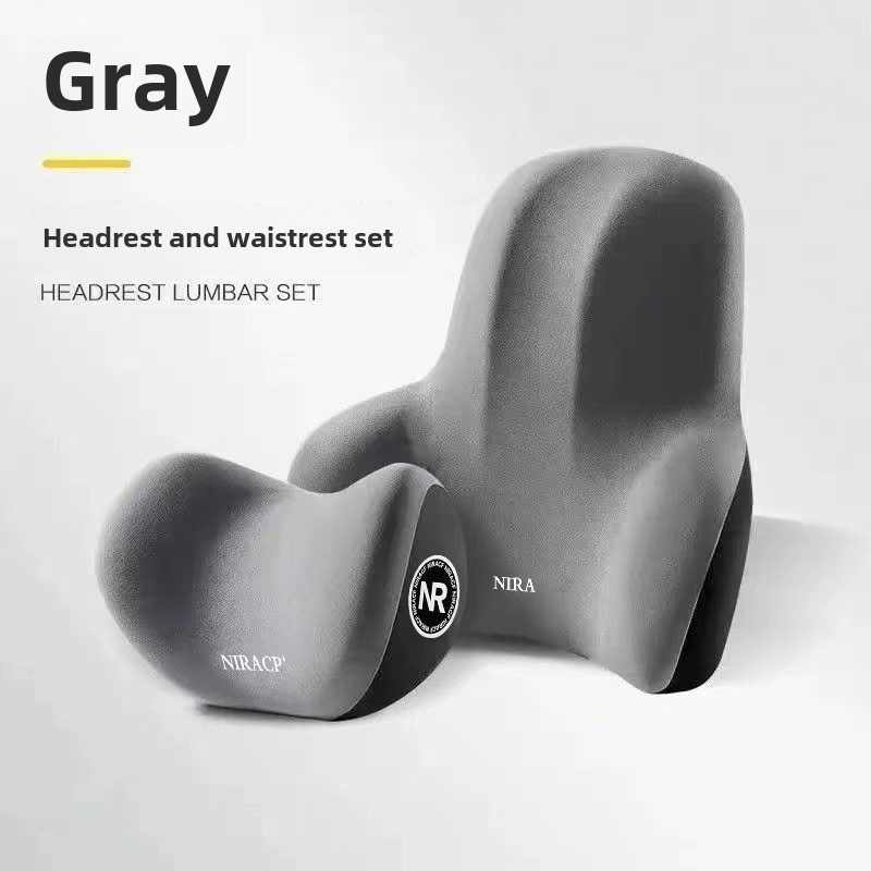 TEMU Car Seat Cushion Set With Headrest & Lumbar Support - Breathable Polyester, Memory Foam Filling For