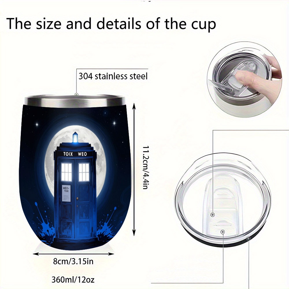 TEMU Stainless Steel 12oz Insulated Tumbler With Blue Police Box Night Scene , Starry Sky & Art Design, Great Gift For Father, Husband & Family For