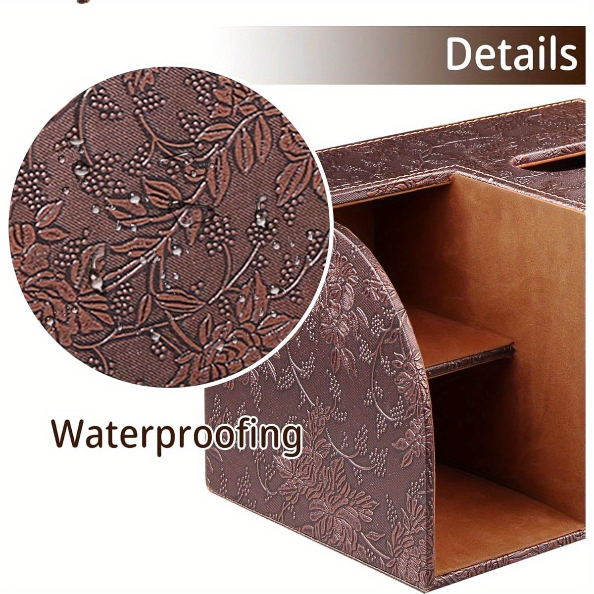 modern   leather tissue box cover with storage tray stylish facial paper organizer for bathroom vanity or nightstand   remote control holder and perfume bottle bathroom organizers and storage Product details 6