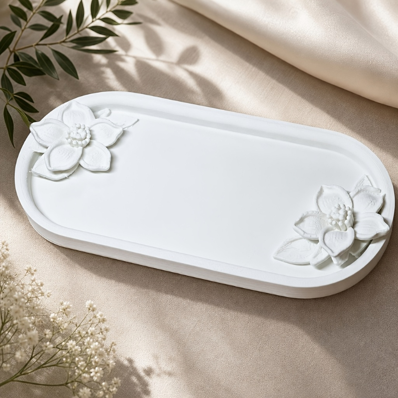 TEMU 1pc Elegant 3d Floral Makeup Tray, -decorated Jewelry Dish, Decorative Organizer For Rings And Earrings, Aesthetic Tabletop Decoration For