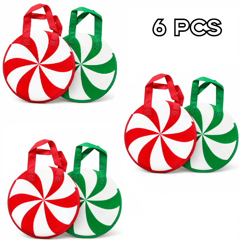 TEMU Reusable Non-woven Round Candy Cane Suitable For Small Gifts & Party Favor Bags - Red/green Christmas Tote Gift Packaging With Sturdy Handle For