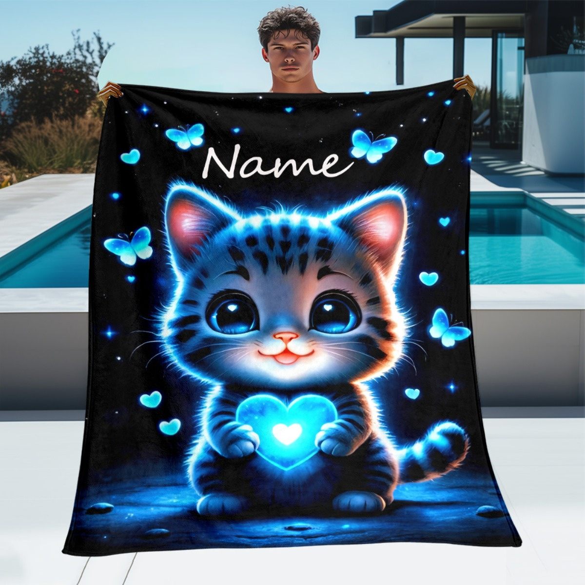 TEMU Couverture Personnalisée Chat avec Effet Lumineux - Plaid en Flanelle Légère pour Canapé, Extérieur, Camping, Salon, Bureau, Chaise et Lit -