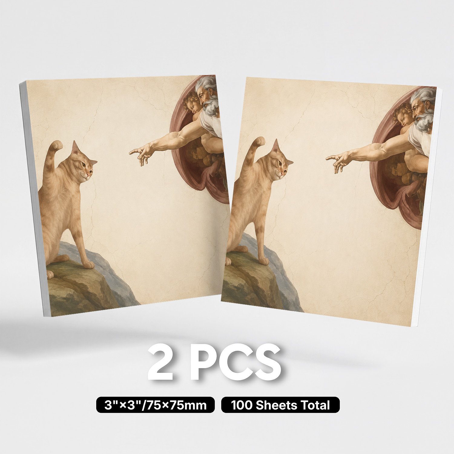 TEMU 2pcs 100 Sheets Inspired Cat Sticky Notes, Renaissance Art Parody Memo Pads, Creation Of , Painting Style Desk Stationery, Self-adhesive