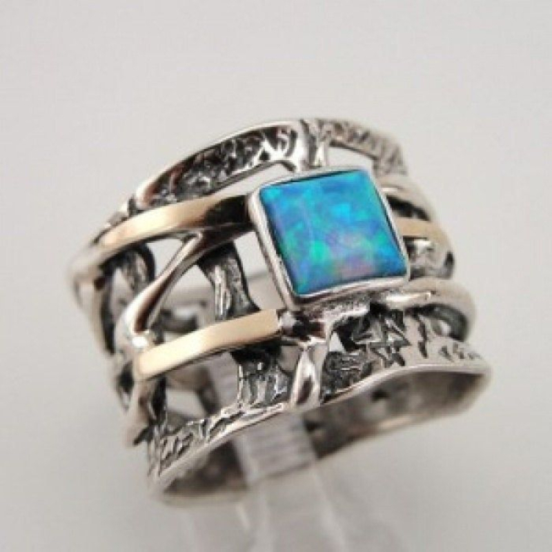 Women's Vintage Distressed Two-tone Openwork Texture Ring with Zirconia Inlay