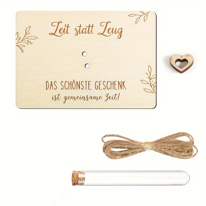 Image of 1pc German Style Artificial Wooden Gift With Plastic Test Tube And Heart Decor - Christmas, Birthday, Greeting Card Wedding Table Decoration, High Quality "time Is More Precious Than Money" Souvenir