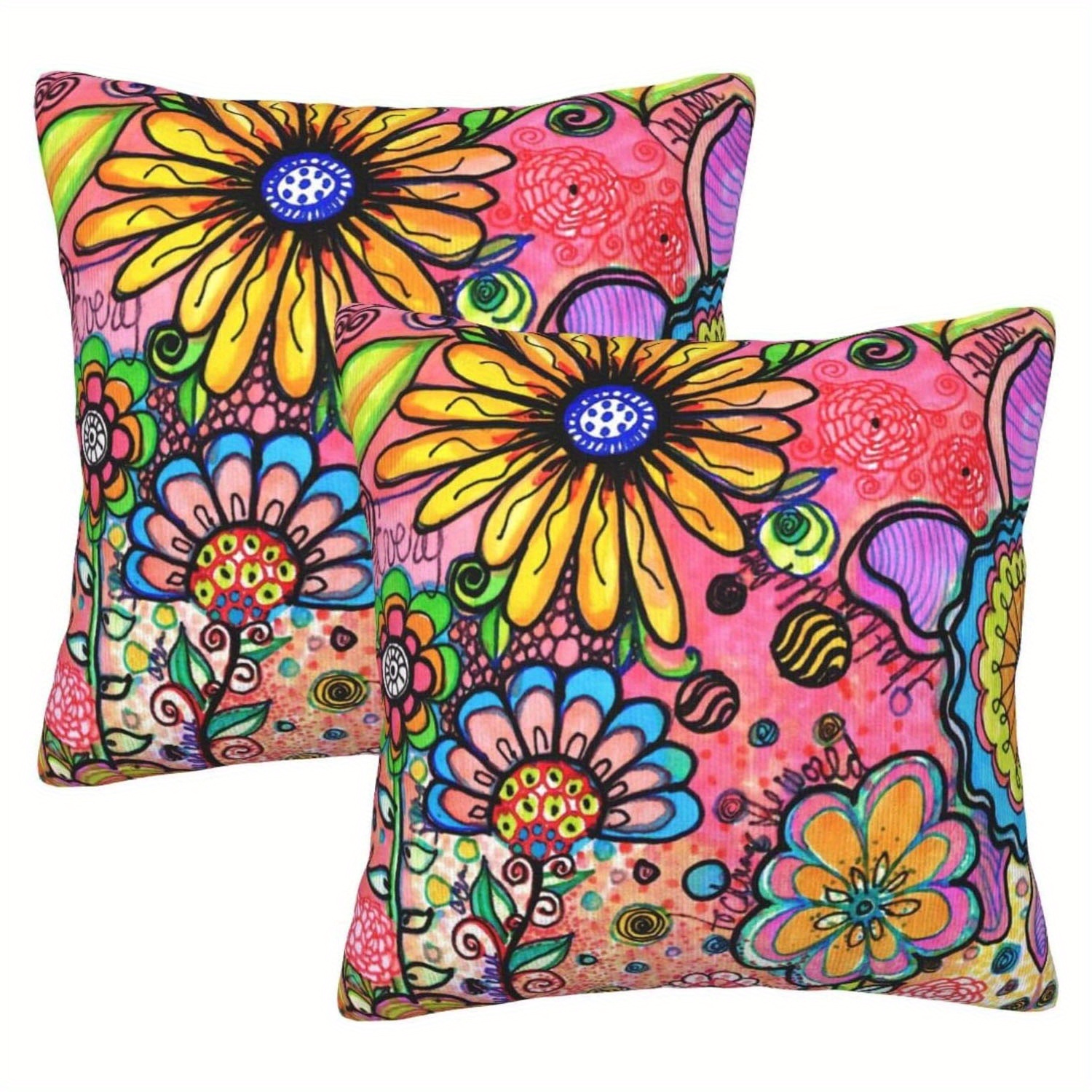 2pcs artistic floral graffiti throw pillow covers double sided printed square pillow covers for sofa bedroom living room car decoration holiday decorations polyester 18 x 18 inches no pillow core Product details 1