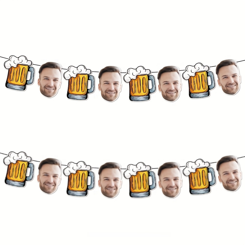 TEMU Décorations de bannière personnalisées avec photo de visage sur de bière - Décorations de fête d'anniversaire pour adultes personnalisées,