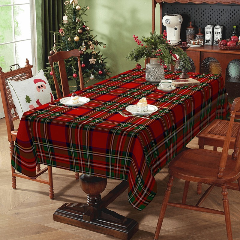 TEMU 1pc Of Extra-long Rectangular Tablecloth In A Plaid Pattern Featuring Scottish Style In Red, Green, Black, White, And Beige, Suitable For