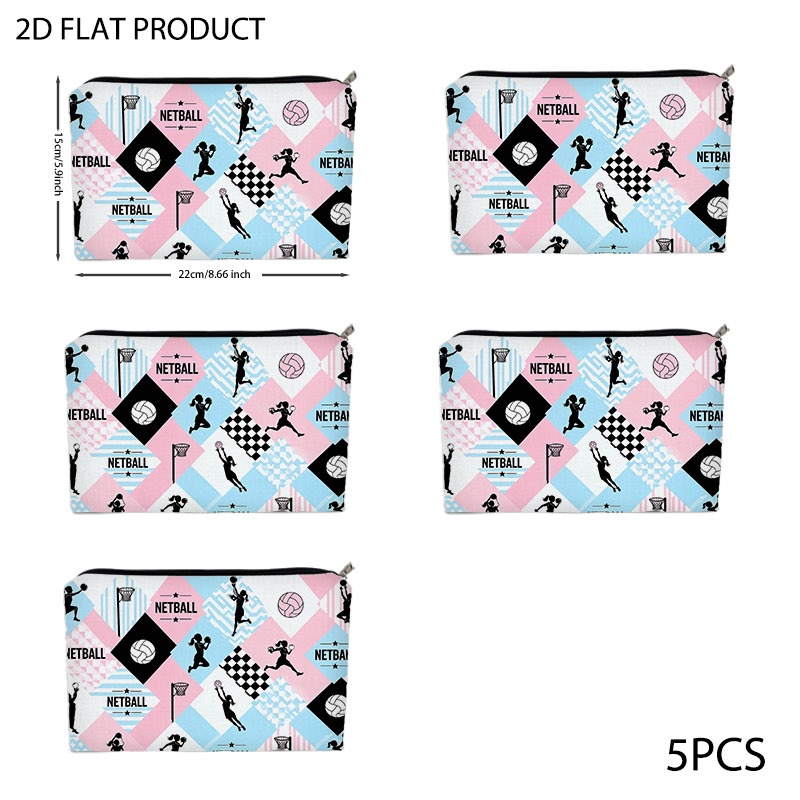 TEMU 1/3/5pcs Netball-themed Makeup Bag Suitable For Travel & - Vibrant Netball Print Double-sided Cosmetic Organizer With Netball, Portable Storage