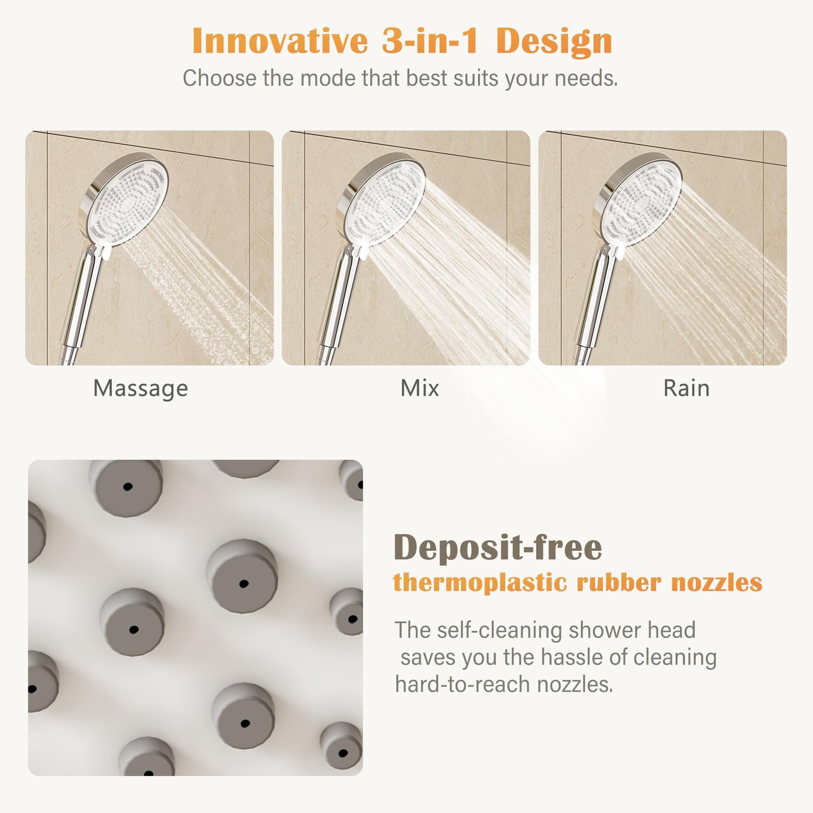 Modern Rainfall Shower System with Stainless Steel Overhead and Handheld Shower Heads