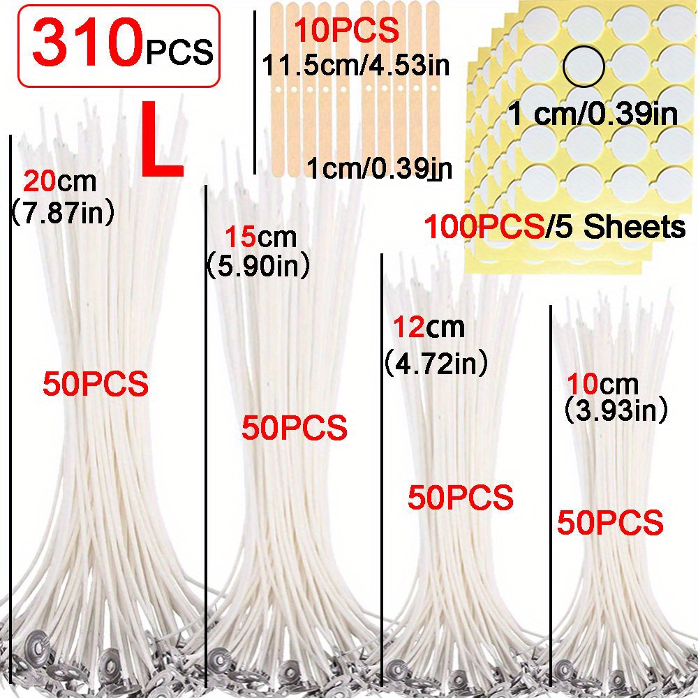 TEMU 310pcs Candle Making Kit Soy Wax Making Supplies Diy Lover Gifts Aromatherapy Candle Accessories 50pcs Candle Wicks 100pcs Nano Stickers 10pcs