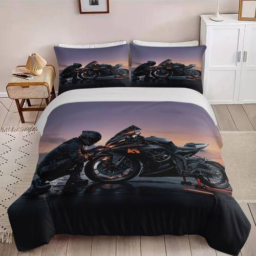 3pcs motorcycle rider sunset scene duvet cover 3pcs set 1 duvet cover 2 pillowcases comforter not included modern theme artistic bedding soft breathable bedroom decor