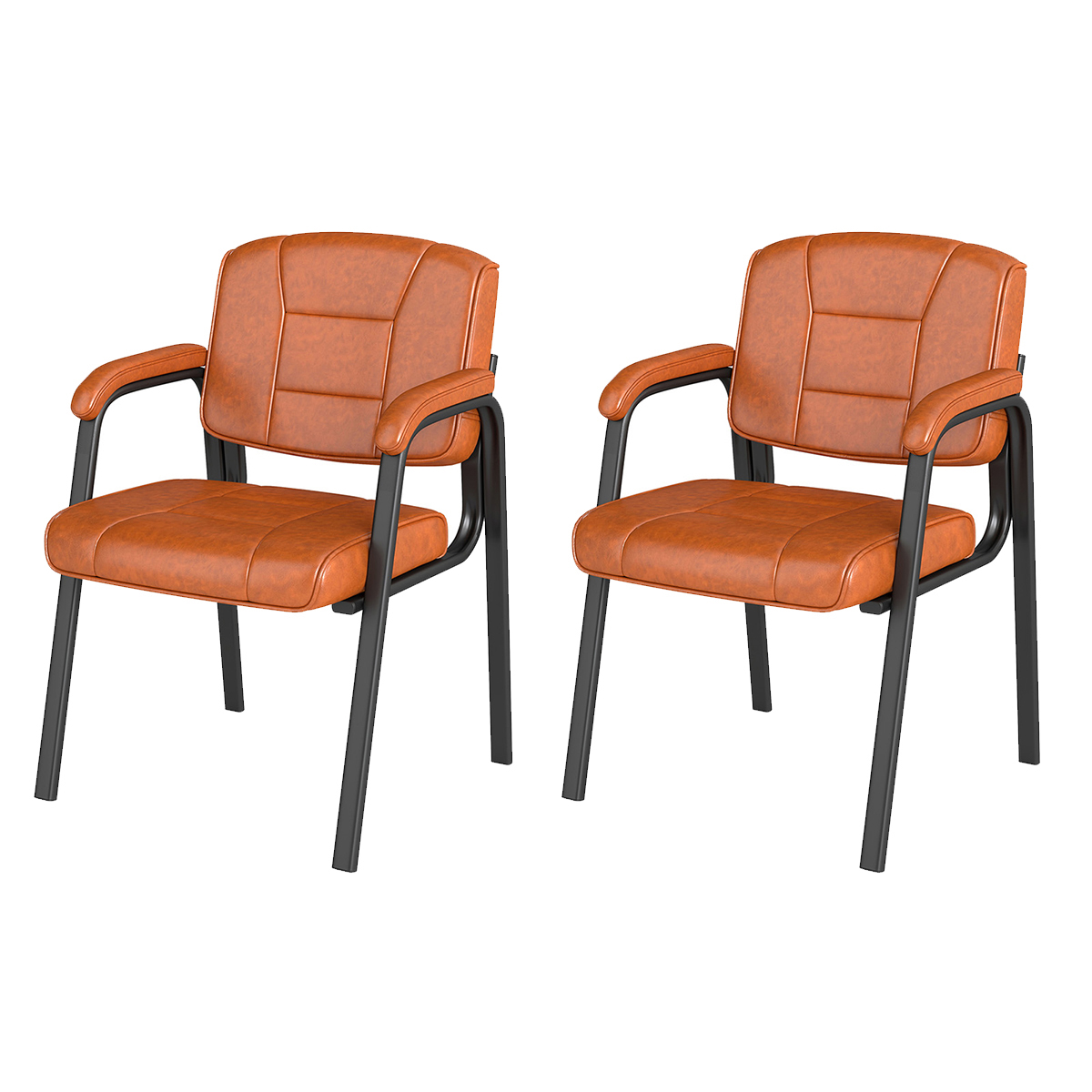 Image of Set Of 2 Big & Tall Guest Chairs, Chairs With Metal Frame & Padded Armrests, Pu Leather Chairs, Desk Chairs For Reception Meeting, Coffee