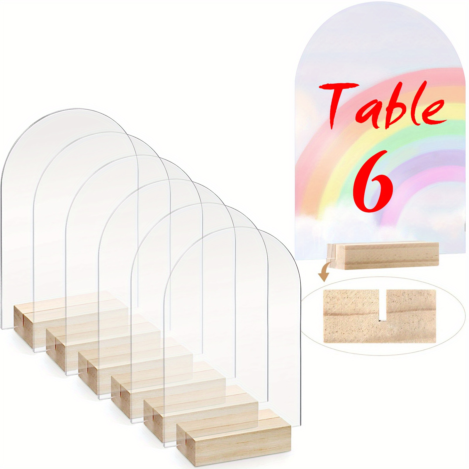 TEMU [2d Flat] 6pcs Of 4x6 Transparent Arched Acrylic Signs, Arched Dome Acrylic Boards, Acrylic Arch Table Numbers, Suitable For Business Card Gift