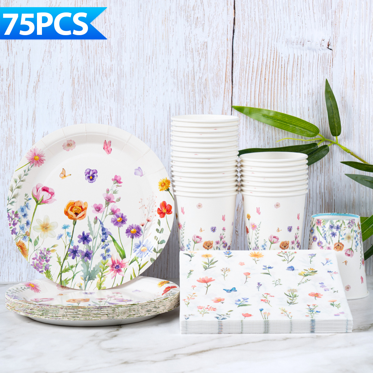 75pcs Disposable Party Tableware Set, White , 25pcs (7 Inch Plates + Paper Cups + Napkins), Suitable For 25 Guests, Disposable Paper Plate Party Tableware, Suitable For Birthdays, Weddings, Parties