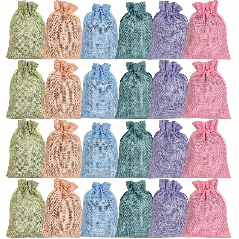 E-shop Geschenk für Sie/Ihn 24 Stück Natürliche Jute-Kordelzugbeutel - 3,5 Zoll x 4,7 Zoll Mehrzweck-Stoffbeutel, Sortierte Farben für Schmuck,