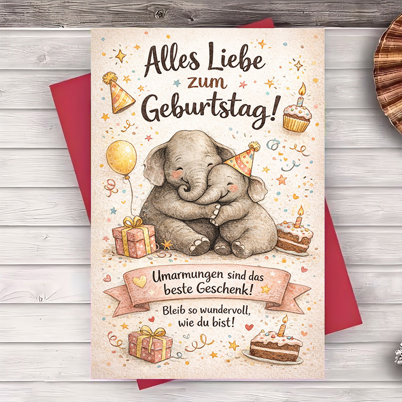 2pcs (one Envelope And 1 Greeting Card)adorable Elephant Birthday Greeting Card Perfect For And Special Moments With Wishes And In Card (envelope And Card)