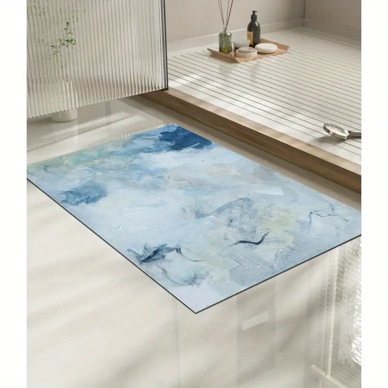 1pc abstract blue pattern non slip bath mat super absorbent easy to clean washable durable rubber backing bathroom kitchen bedroom and laundry room decor bathroom mat Product details 5