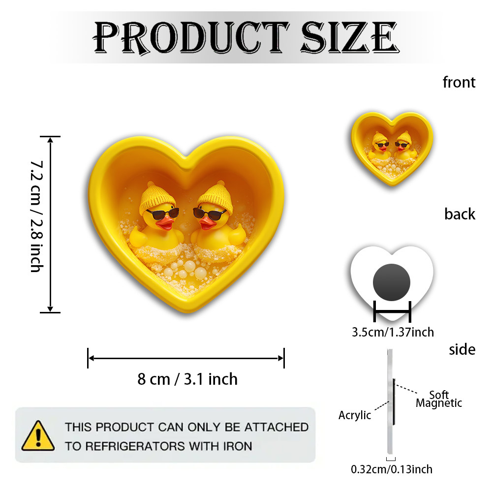 E-shop 1 Stück Niedlicher Gummienten-Magnet mit Mütze & Modischer Brille - Acryl Herzförmige Kühlschrankmagnete, Geeignet für Entensammler,