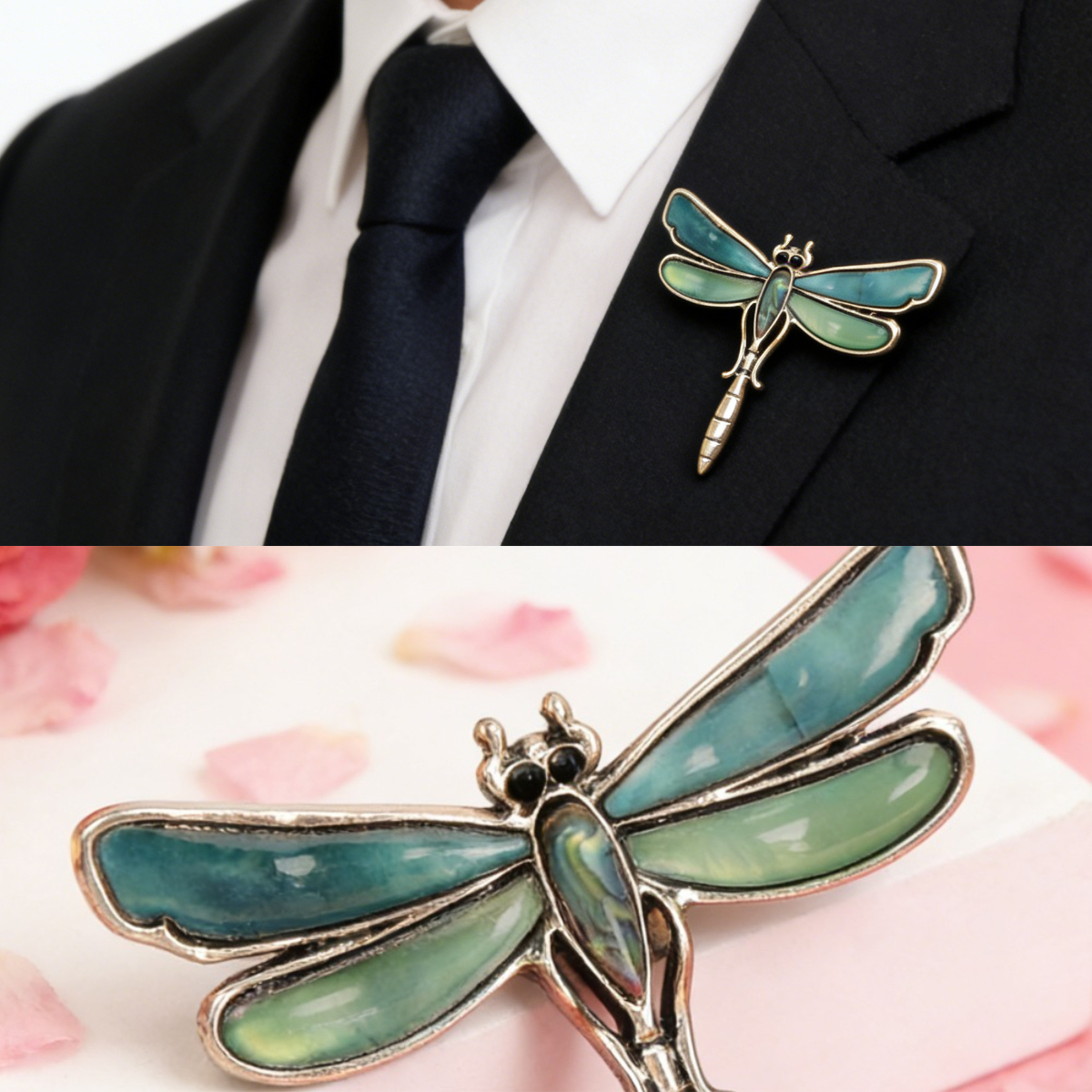 TEMU Vintage Distressed Silvery-tone Dragonfly Enamel Brooch Unisex Forest Insect Style Women Men's Fashion Jewelry For Daily Commute Anti-exposure