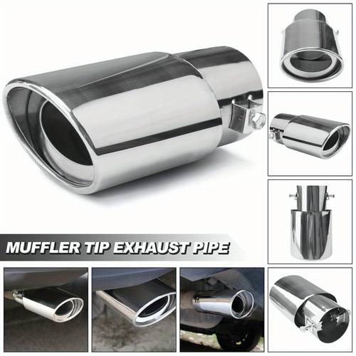 1pc car exhaust tip universal car exhaust pipe modification tail throat tail pipe for most models with exhaust pipe diameter 1 5 2 1inch steel exhaust tips chrome plated tailpipe silvery straight