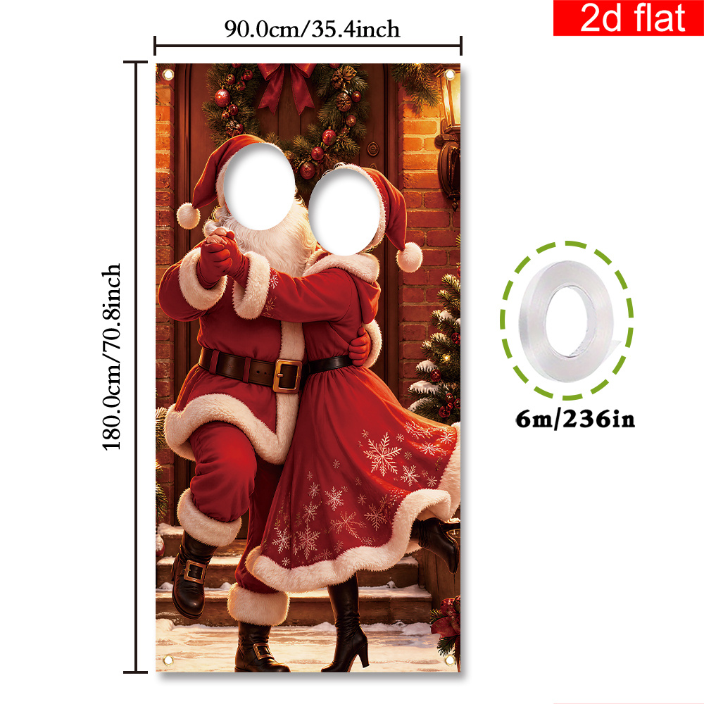 TEMU 2d Flat, 2d Door Banner, 1pc 1pcs Double-sided Dancing Santa & Mrs Claus Photo Curtain Backdrop - Merry Christmas Hanging Banner Suitable For