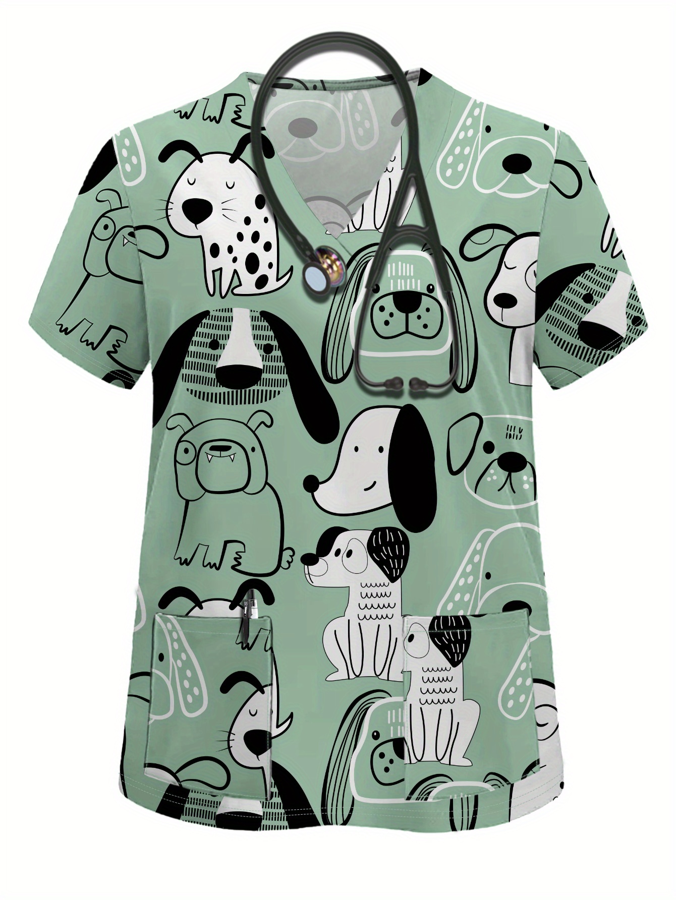 Dog Is Good "It's All Fun & Games" Relaxed Fit Scrub Top - V-Neck With Pockets For Dog Lovers, Vets, Techs