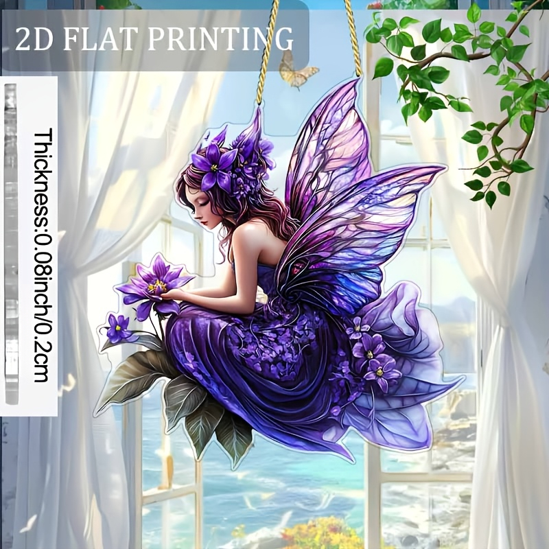 TEMU 2d Flat, Bohemian Purple Forest Fairy Suncatcher Window Decor - 2d Flat Acrylic Panel Suitable For Home, Bedroom,, Room & Office - Catcher With,