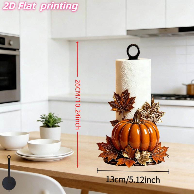 TEMU Keukenpapierhouder met 2D platte print - Herfst stijl pompoen- en esdoornbladvormige keukenpapierhouder, creatieve rolhouder voor op het bureau
