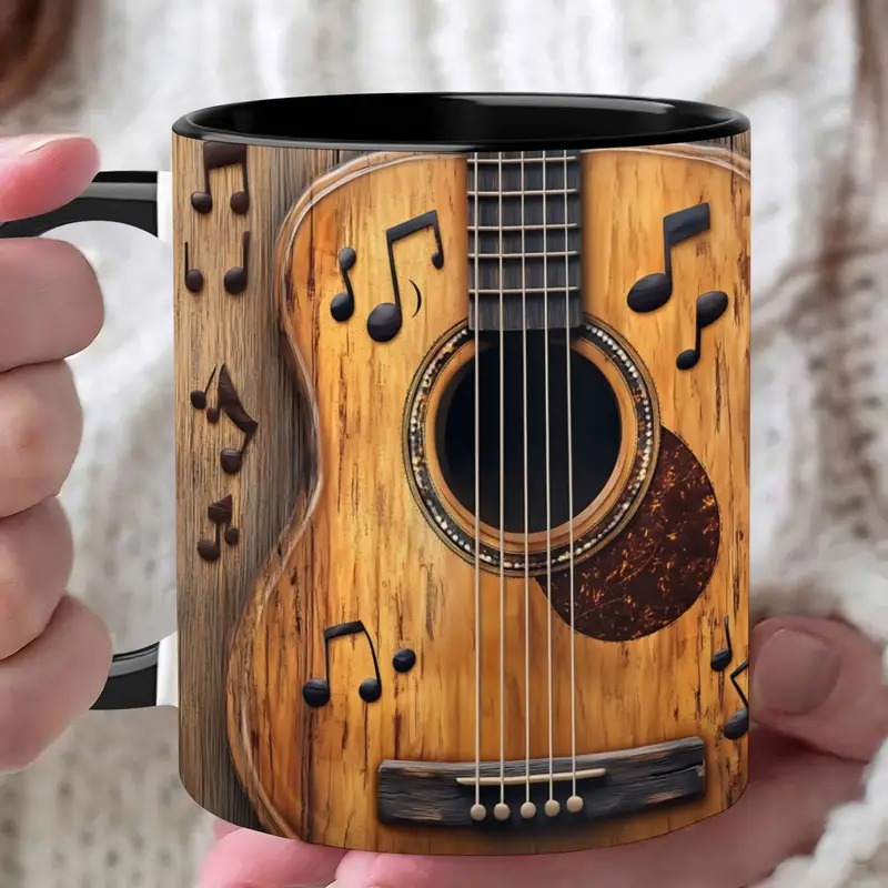 TEMU 1pc Guitar-themed Ceramic Coffee Mug With Black Handle - Microwave Safe Suitable For Hot/cold Drinks, Music Cup For Travel, Gift For Musicians,