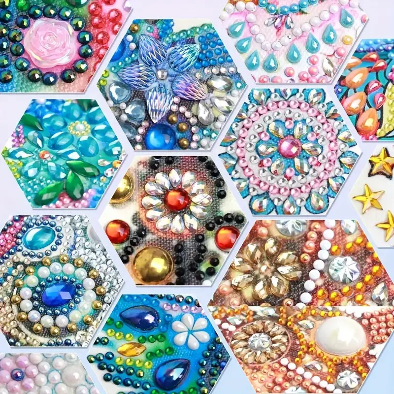 Blue Floral Theme Crystal Diamond Painting Brooch Set