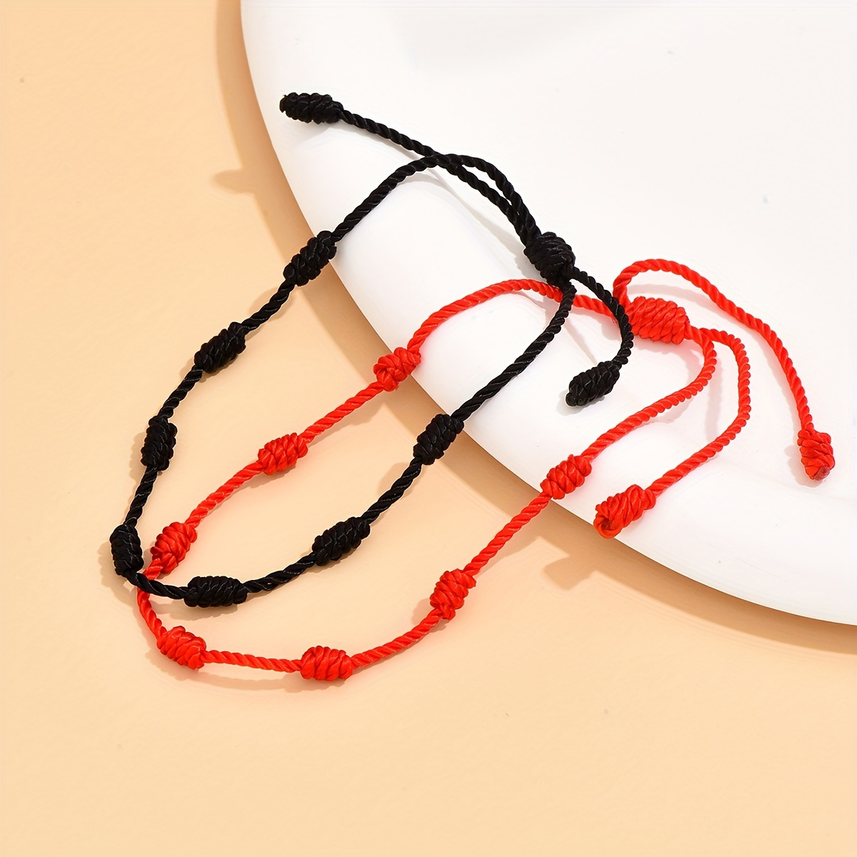 TEMU Adjustable 2pcs Women's Braided Foot Refining - In Red And Black Rope, Ideal And As A Valentine's Day Present, Made Of Polyester Fiber, Casual