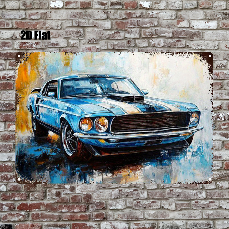 Placă Metalică Plată 2D, 1 buc, Semn Metalic, Decor de Perete Metalic cu Mașină Sport Albastră Vintage, pentru Baie, pentru Colțișor Masculin, Dormitor, Grădină, Birou de Acasă, Decorațiune Bucătărie, Idee de Cadou Unic - 8x12 Inch 20x30cm, Placă Metalică Plată 2D