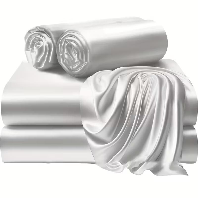 TEMU 4pcs 2100tc Satin Sheets Queen Size Bed Set - Luxury Silky Bed Sheet Set, Ultra Soft Queen Bed Sheet Breathalbe Bed Sheets Queen Set 4pcs Bed