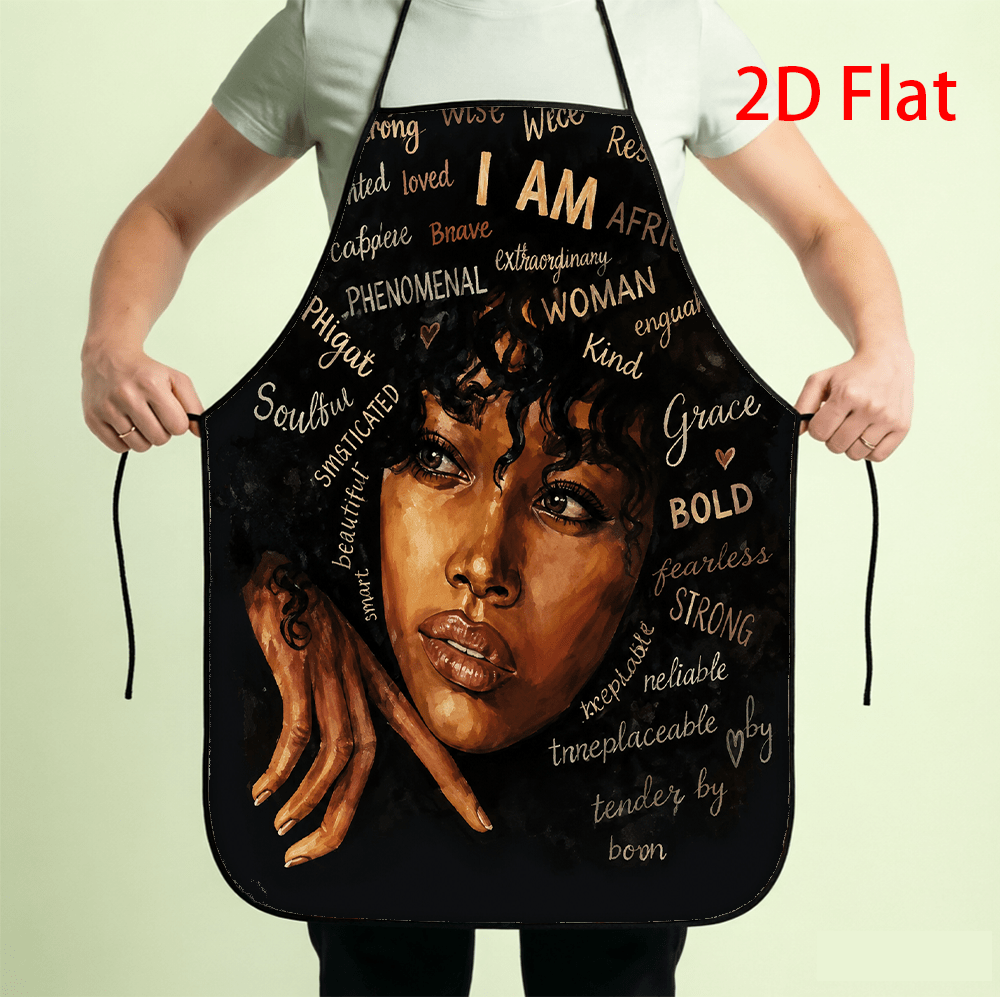 TEMU 1pc Apron Kitchen Cooking Adjustable Neckline Bib Black Background African Portrait Art Amazing Elegant Quote Home Decor Gift Unisex Work