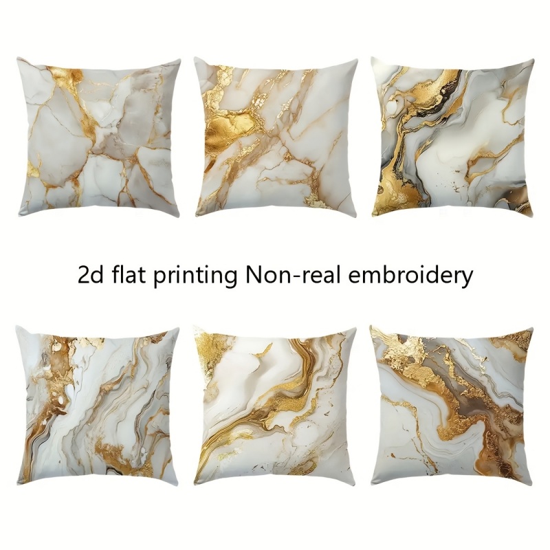 TEMU 2d 6pcs Luxury Marble Pillow Covers, Abstract Print, Single-sided, No Insert, For Sofa Living Room Bedroom Outdoor