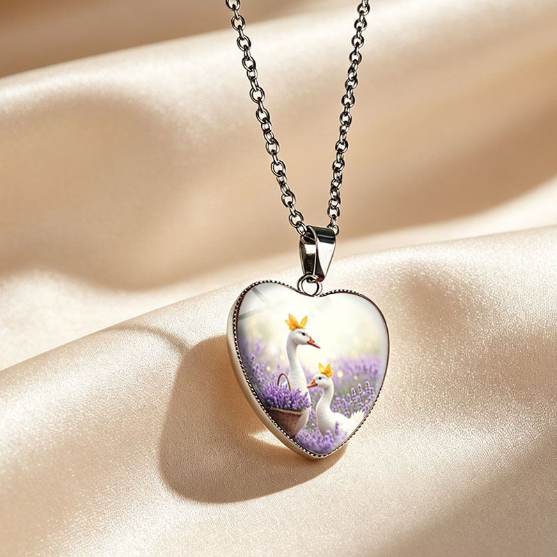 3pc Handmade Lavender Field Goose Necklace & Earrings Set