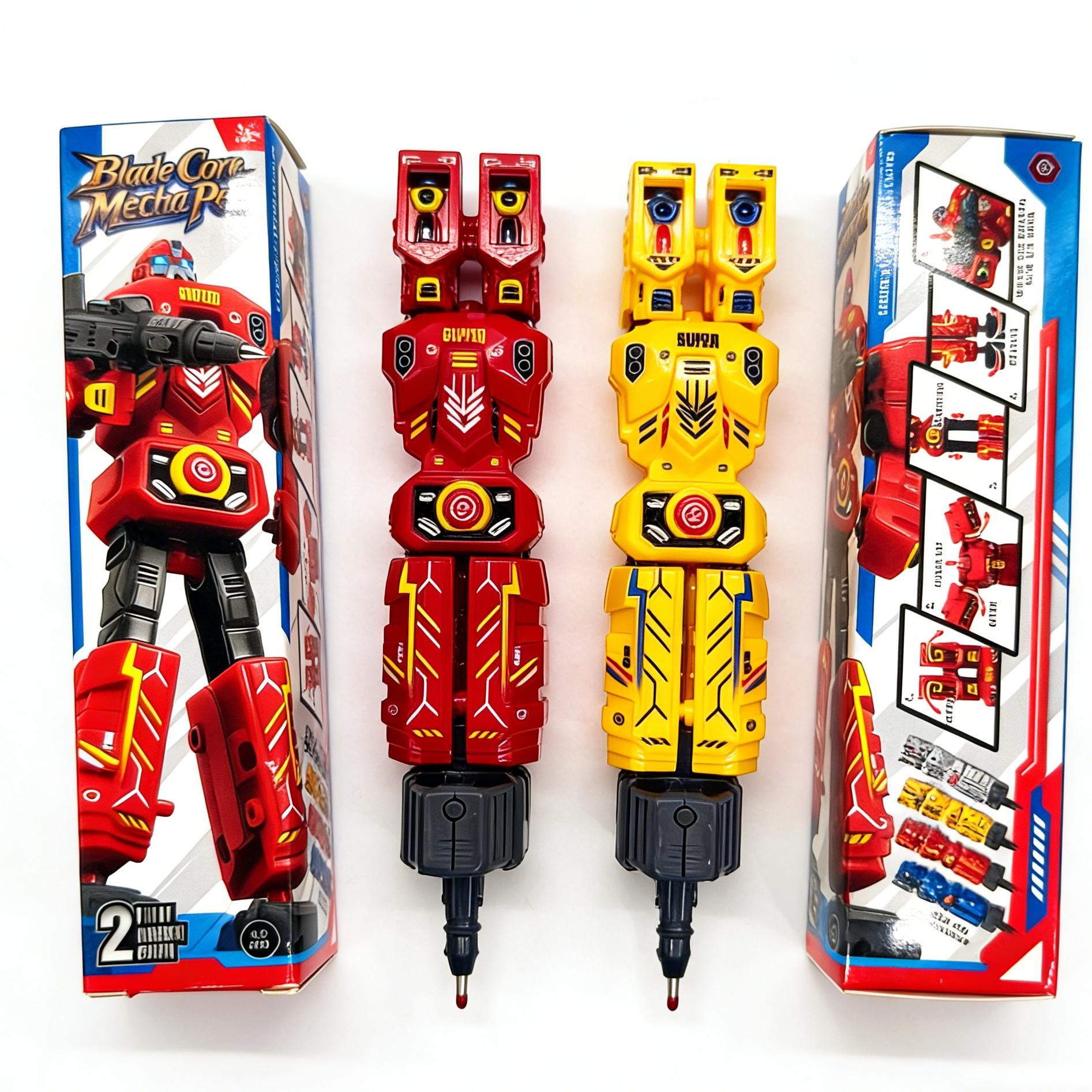 Set Of 2 Transforming Robot Ballpoint Pens, Featuring Smooth Black Ink, Ergonomically Designed, Great For Office And School Use, Gifts For Celebrations