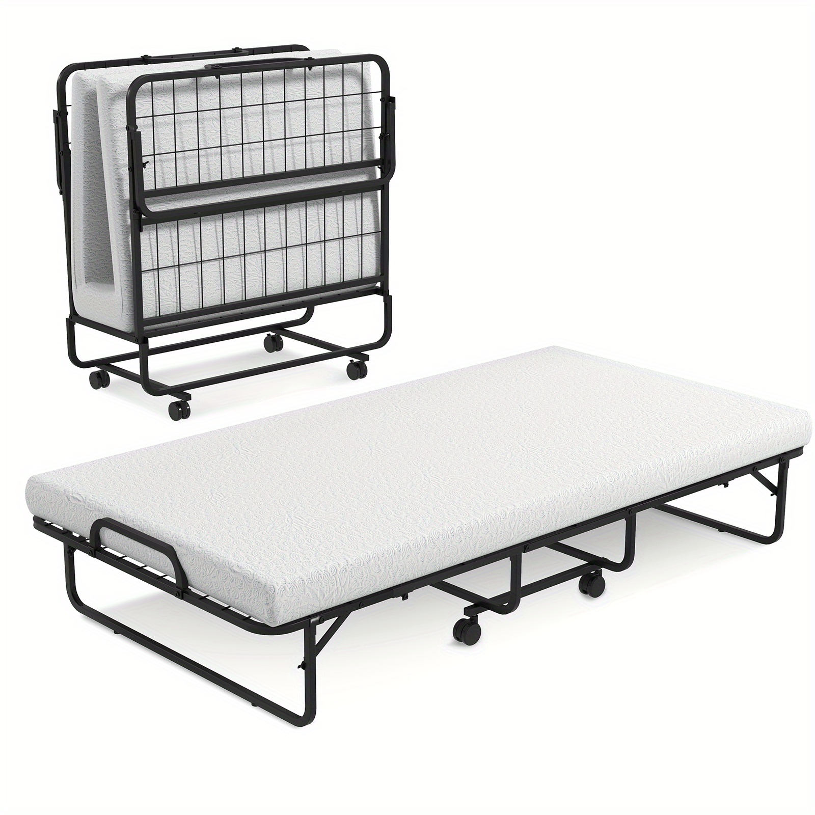 TEMU Lit pliant robuste MULTIGOT, lit d'appoint/canapé-lit en métal avec matelas mousse à mémoire de de 4 pouces