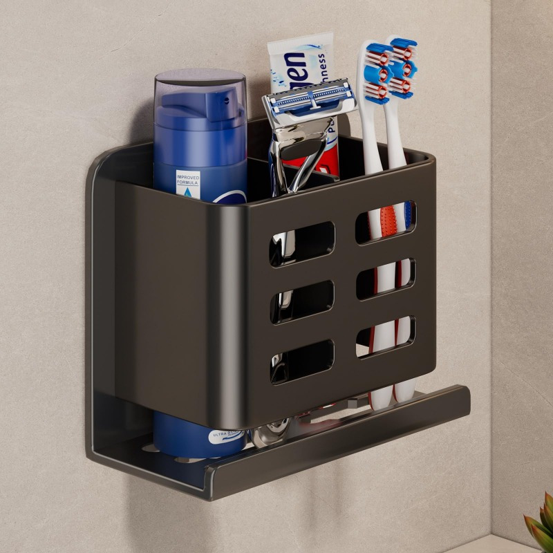 Gray Wall-Mounted Storage Rack for Bathroom Sink, Multifunctional Organizer for Combs, Toothbrushes, And Razors