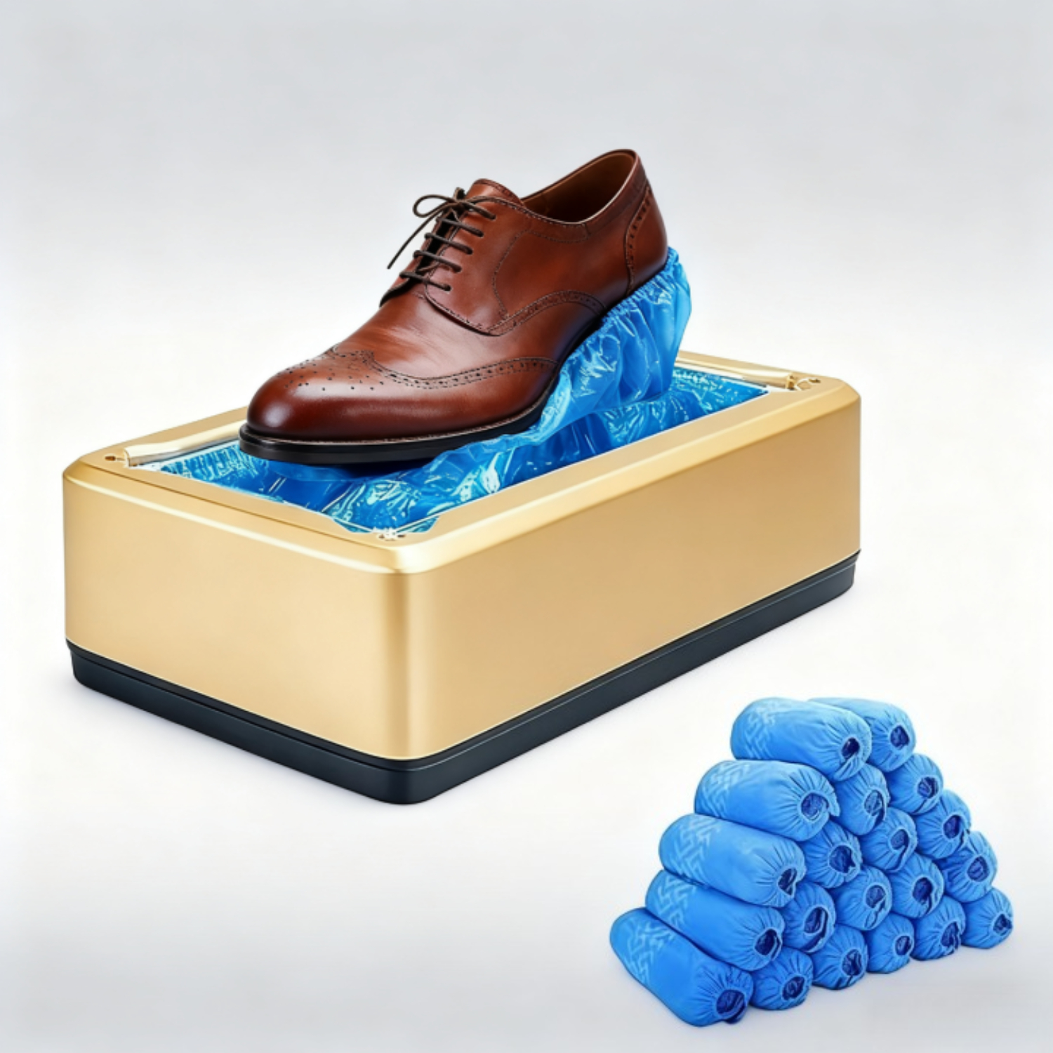 Portable Automatic Shoe Cover Dispenser Golden, With 100pcs Disposable Covers - For Home Hotel Hygiene Protection, Shoe Cover Dispenser Automatic, Disposable Shoe Covers, Shoe Cover Dispenser Machine