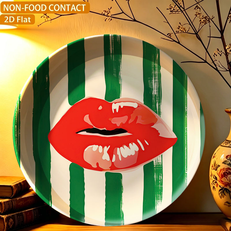 TEMU 1pc 7.9-inch, Ceramic Decorative Plates Lip Stripe Hanging Decorative Plates, (2d Flat, Non-food Contact) Commemorative Plates Jewelry Tray Home
