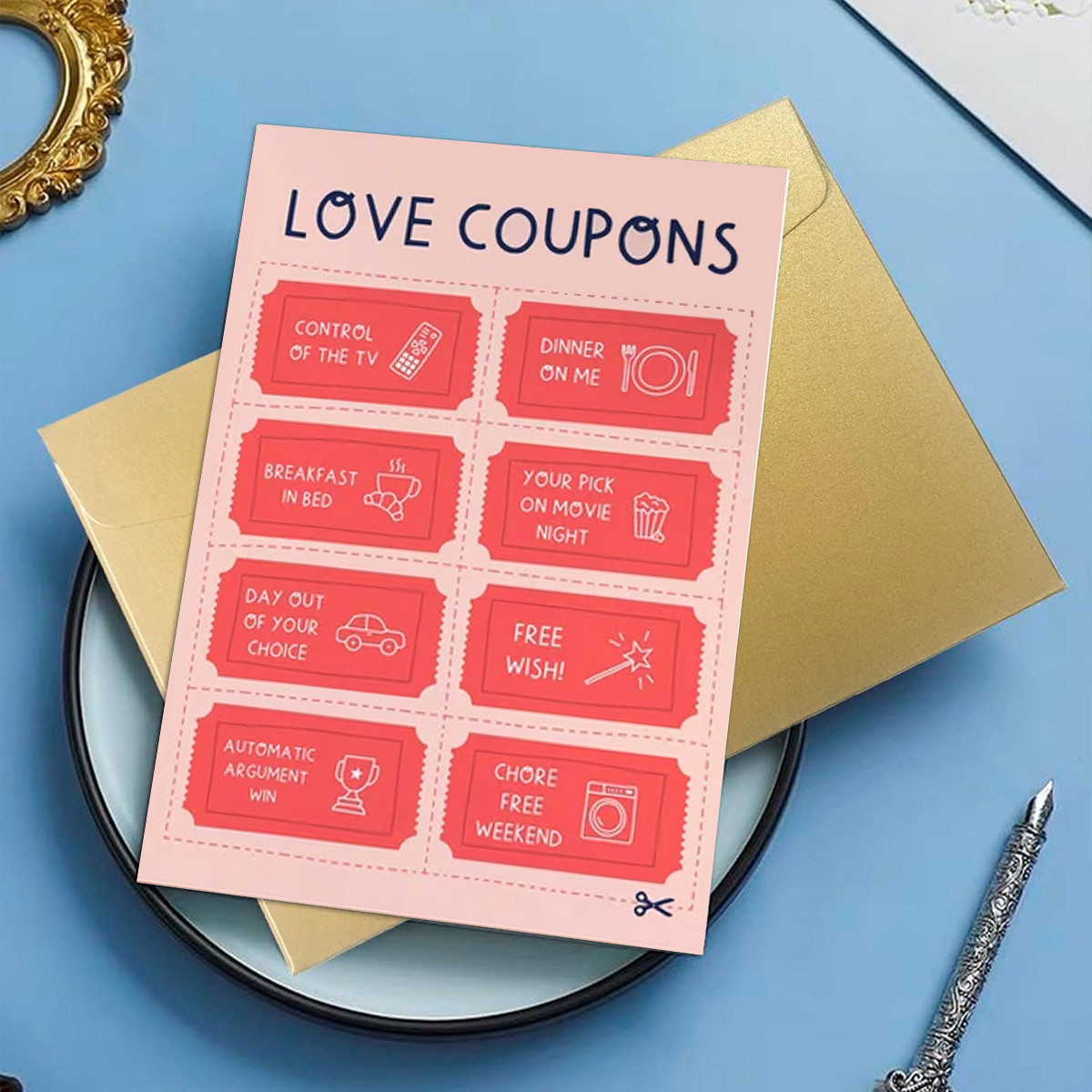 

1pc Romantic Checkered Love Coupons Card For Couples - Paper Voucher For , Perfect Valentine's Day, Anniversary, Gift - No Electricity Needed