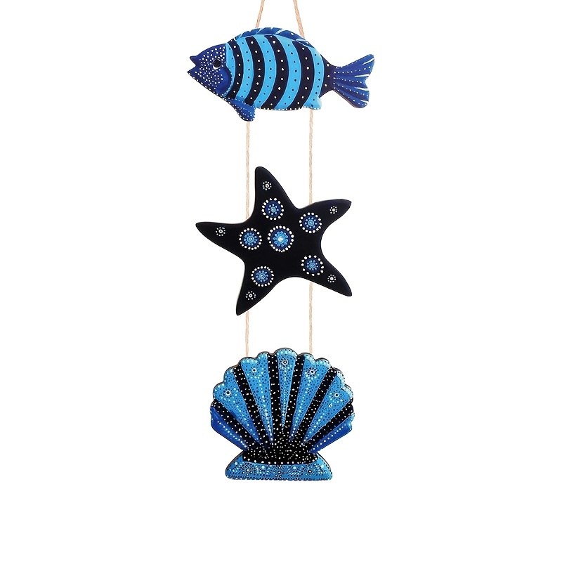 TEMU 2d Flat, 3pcs Set Of 2d Flat Wooden Prints. Coastal Blue Fish Door Hanging Decor - Nautical Wooden Ocean Decor With Fish, Starfish, And
