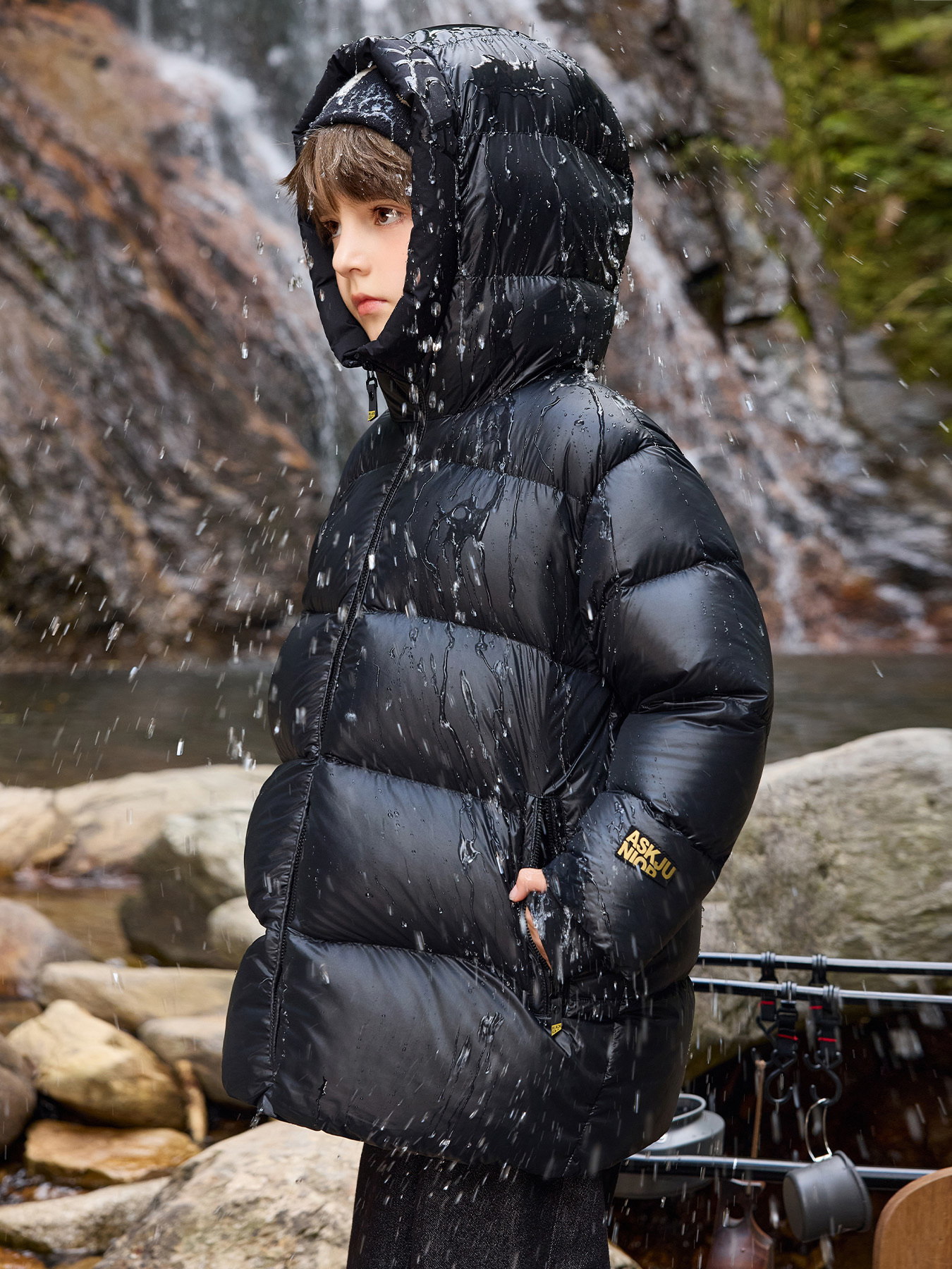 ASK JUNIOR Boys' Thick Heat Retention Warm Reflective Down Jacket | Duck Down Filled, Hooded, Casual Style, Zipper Detail, Long Sleeve.