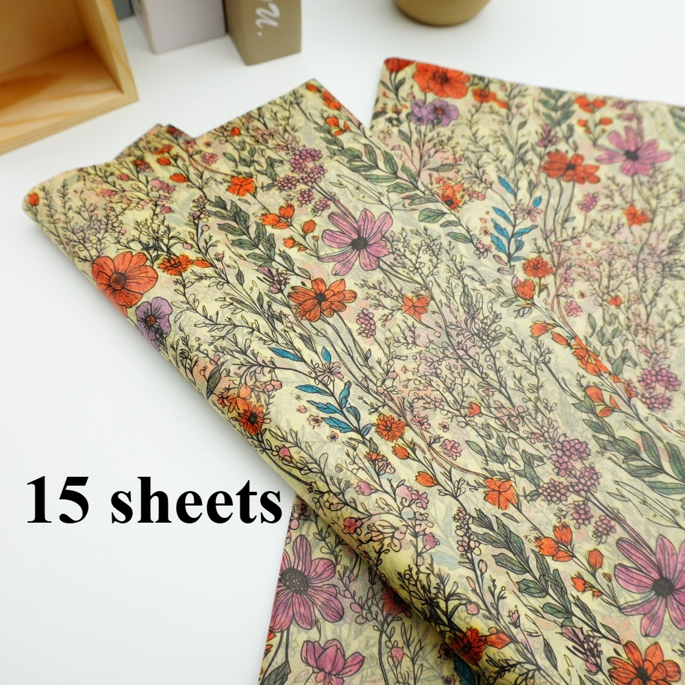 TEMU Vintage Hand-painted Floral Gift Wrapping Tissue Paper, Decorative Tissue, 50*35cm Tissue Paper, Suitable For Handmade Gift Wrapping, Bouquet