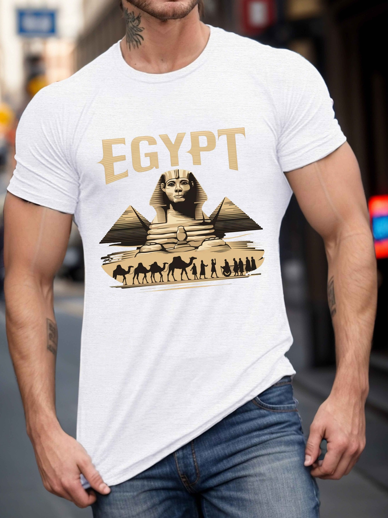 mens egypt desert print t shirt casual crew neck Temu Saudi Arabia