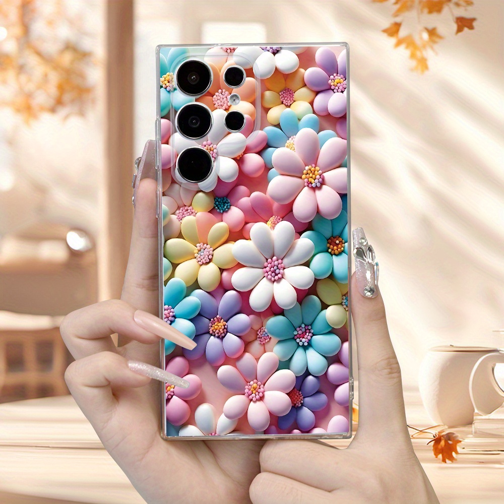 TEMU Phone Case: Creative And Beautiful Floral 2d Flat Printed Pattern, And Trendy Transparent Phone Case With Comfortable Grip For Men And Women,